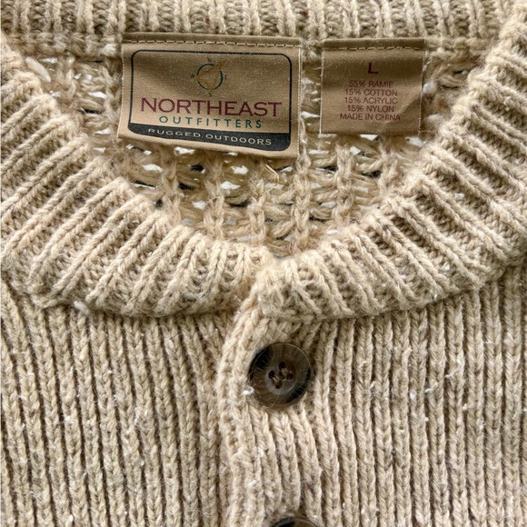 Men's Beige Buttoned Crewneck Sweater - Picture 6 of 6